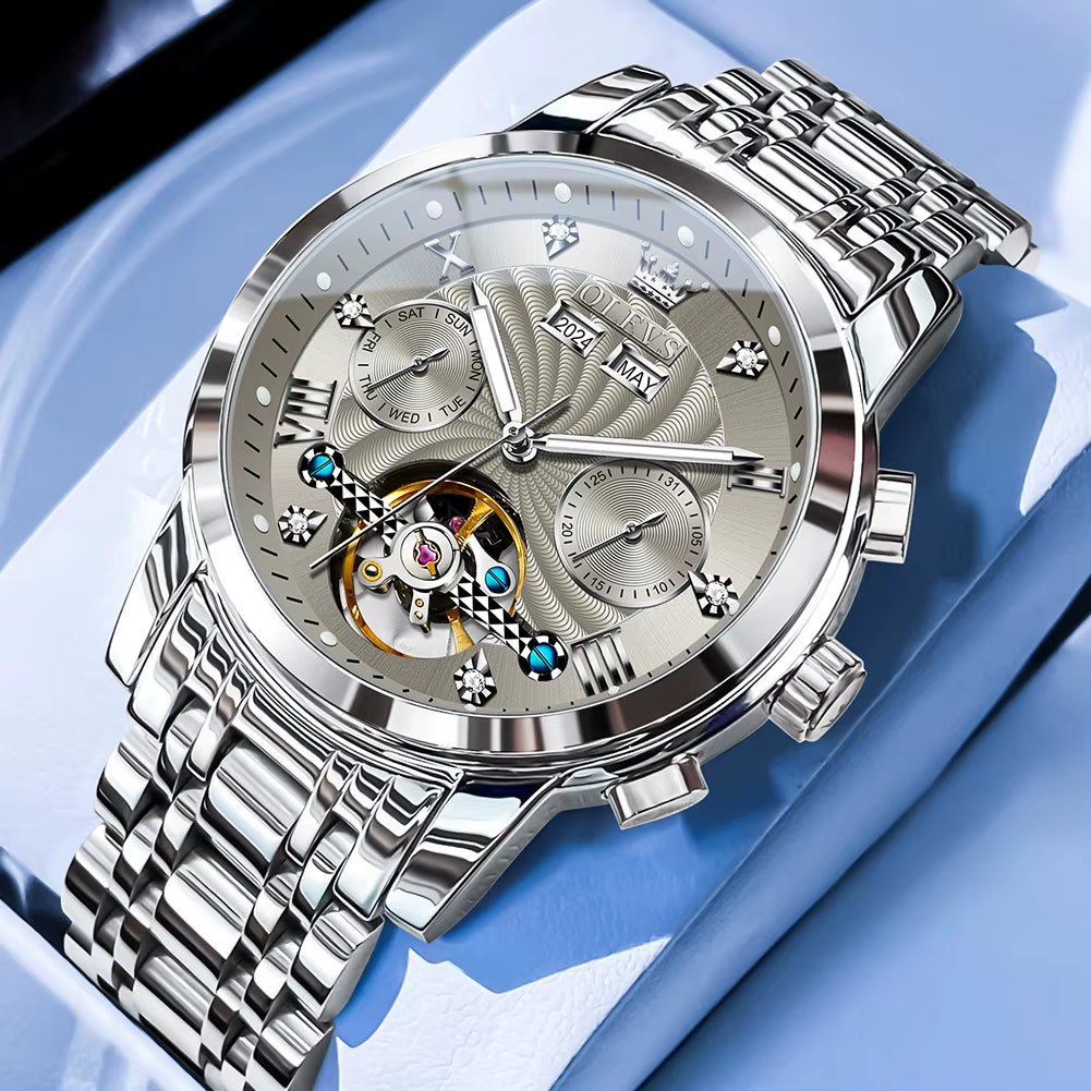 Men'S Watches 7088 Luxury Trend Fashion Automatic Mechanical Watch for Man Hollow Quartz Movement Complete Calendar Week