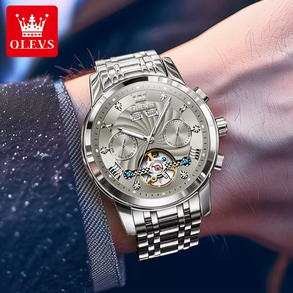 Men'S Watches 7088 Luxury Trend Fashion Automatic Mechanical Watch for Man Hollow Quartz Movement Complete Calendar Week