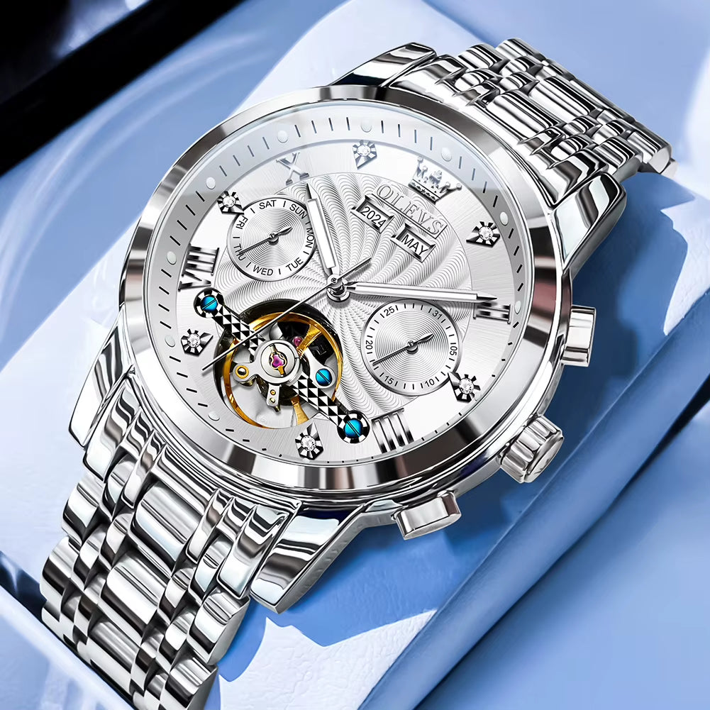 Men'S Watches 7088 Luxury Trend Fashion Automatic Mechanical Watch for Man Hollow Quartz Movement Complete Calendar Week