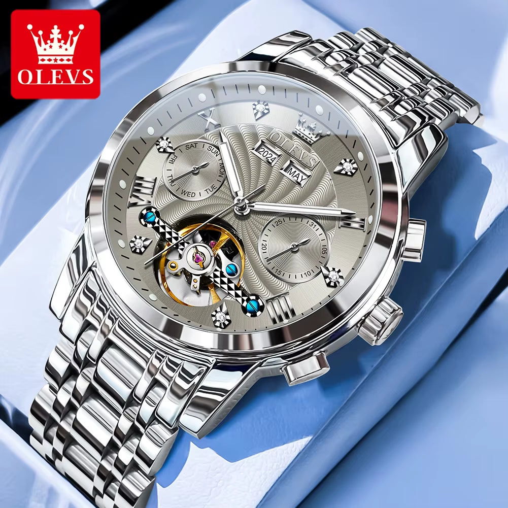 Men'S Watches 7088 Luxury Trend Fashion Automatic Mechanical Watch for Man Hollow Quartz Movement Complete Calendar Week