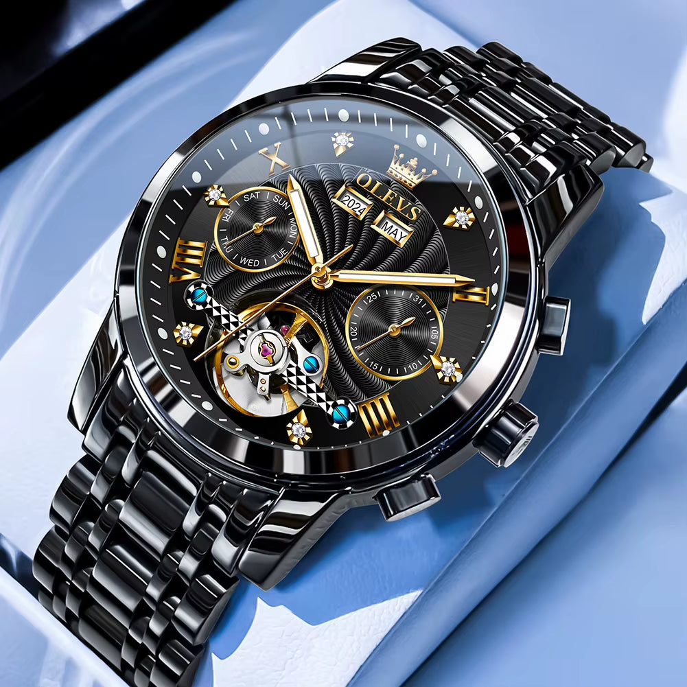 Men'S Watches 7088 Luxury Trend Fashion Automatic Mechanical Watch for Man Hollow Quartz Movement Complete Calendar Week