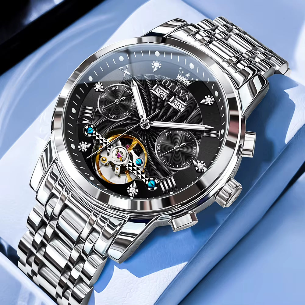 Men'S Watches 7088 Luxury Trend Fashion Automatic Mechanical Watch for Man Hollow Quartz Movement Complete Calendar Week