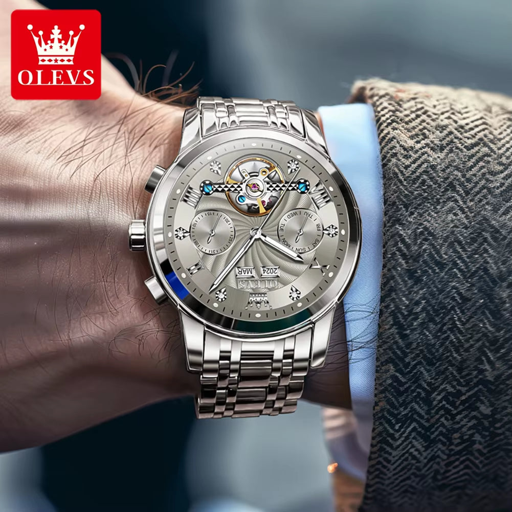 Men'S Watches 7088 Luxury Trend Fashion Automatic Mechanical Watch for Man Hollow Quartz Movement Complete Calendar Week