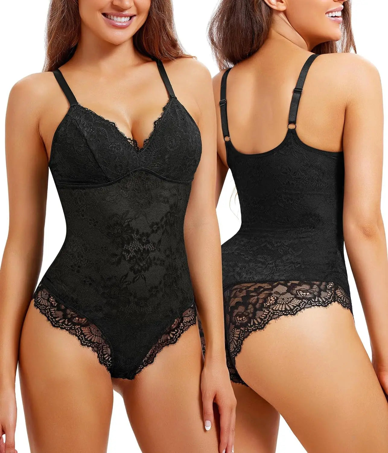 Lace Shapewear Bodysuit for Women Tummy Control Body Shaper V Neck Sculpting Tank Tops Slimming Camisole Corset