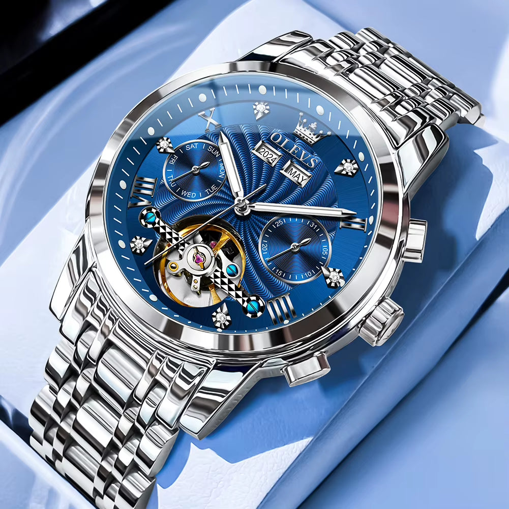 Men'S Watches 7088 Luxury Trend Fashion Automatic Mechanical Watch for Man Hollow Quartz Movement Complete Calendar Week