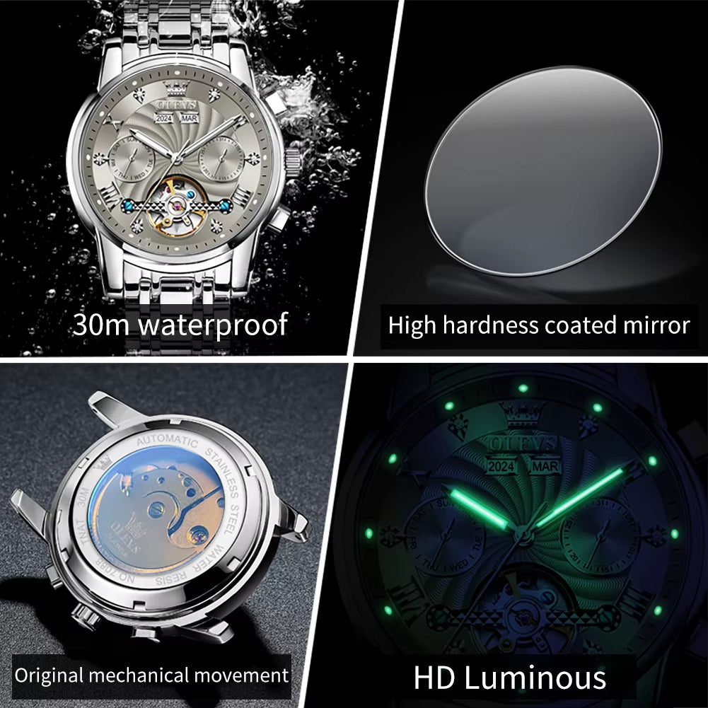 Men'S Watches 7088 Luxury Trend Fashion Automatic Mechanical Watch for Man Hollow Quartz Movement Complete Calendar Week