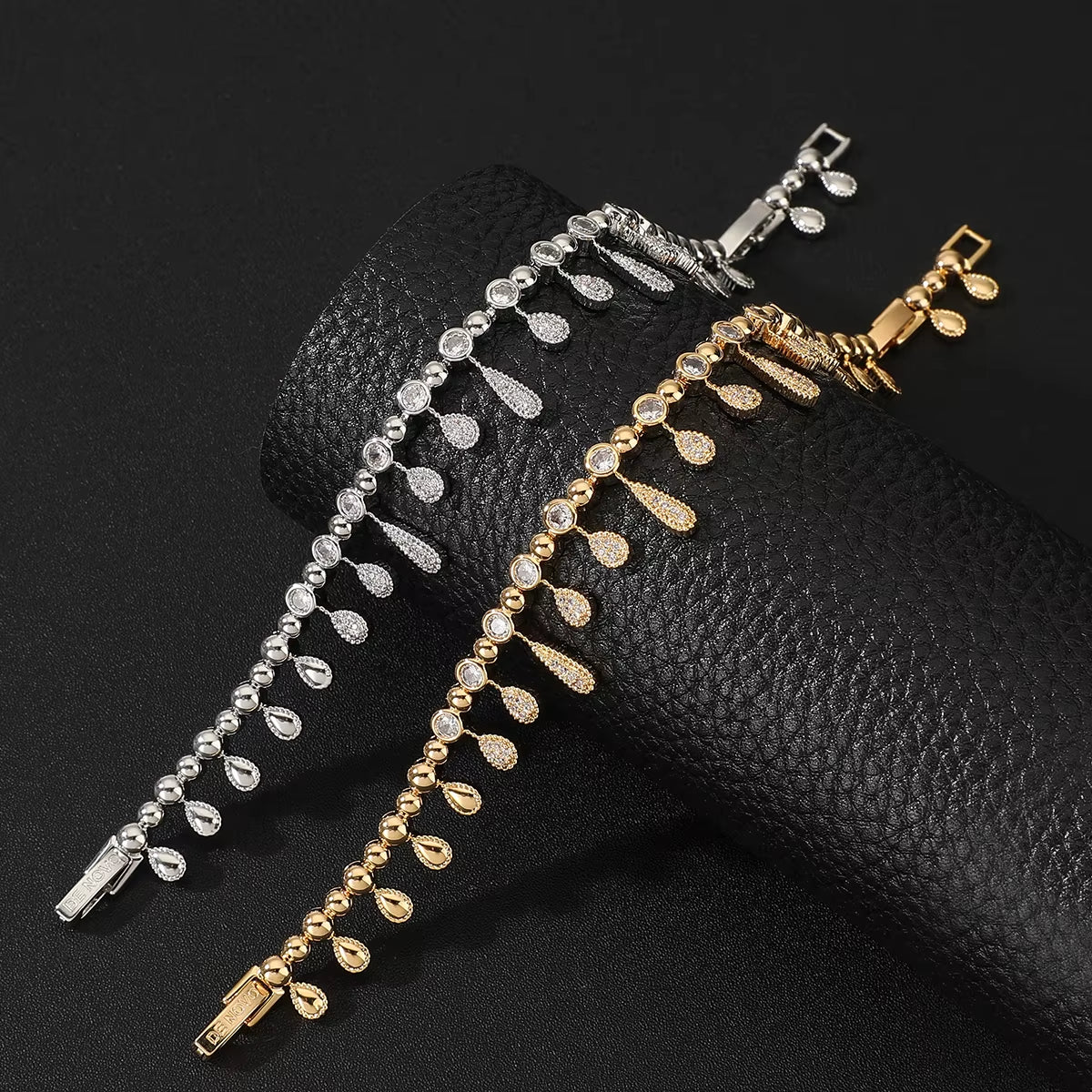 Women Fashion Waterdrop Cubic Zircon Tassel Bridal Necklace Bracelet Ring Earring Set Women Boutique Wedding Anniversary Jewelry