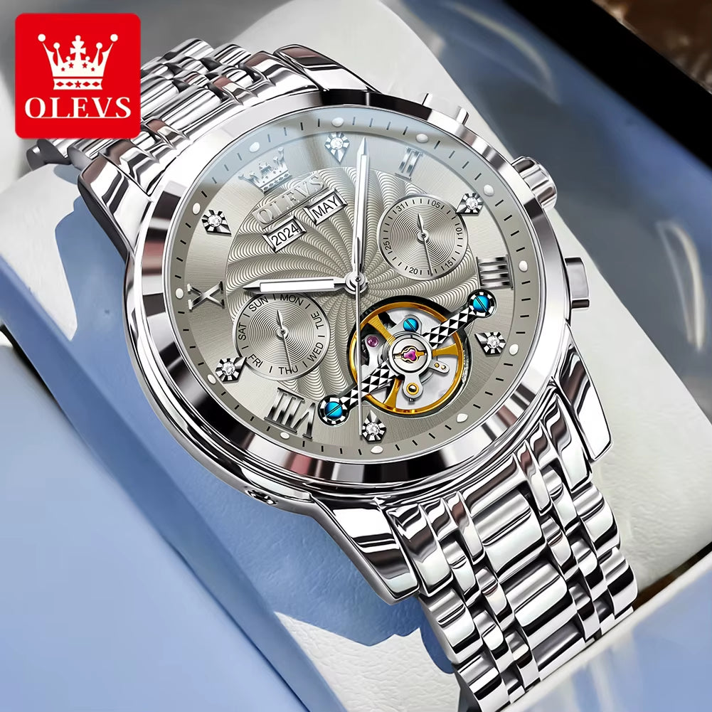 Men'S Watches 7088 Luxury Trend Fashion Automatic Mechanical Watch for Man Hollow Quartz Movement Complete Calendar Week