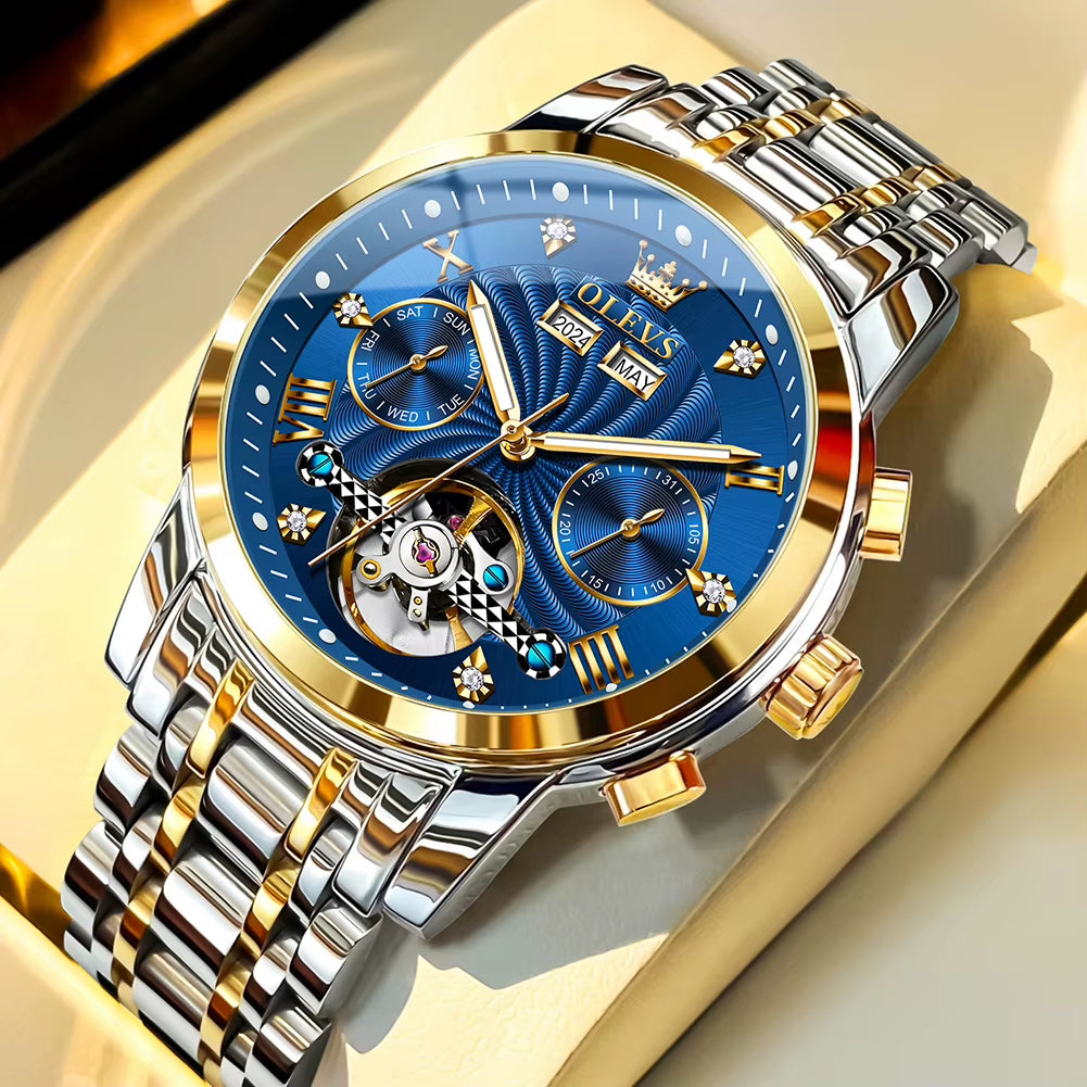 Men'S Watches 7088 Luxury Trend Fashion Automatic Mechanical Watch for Man Hollow Quartz Movement Complete Calendar Week