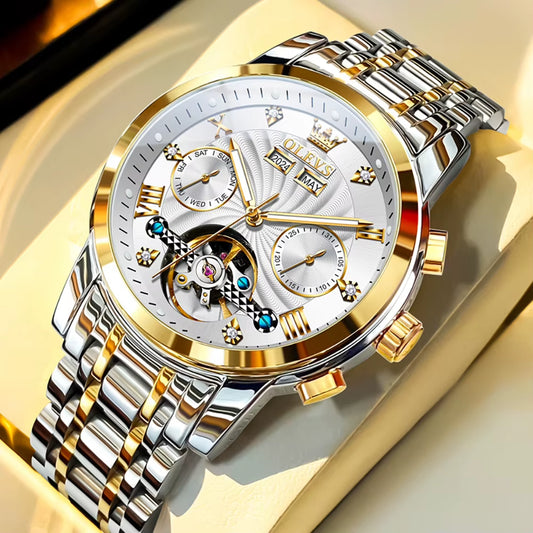 Men'S Watches 7088 Luxury Trend Fashion Automatic Mechanical Watch for Man Hollow Quartz Movement Complete Calendar Week