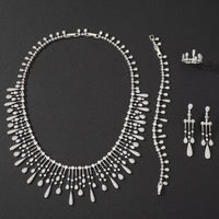 Women Fashion Waterdrop Cubic Zircon Tassel Bridal Necklace Bracelet Ring Earring Set Women Boutique Wedding Anniversary Jewelry