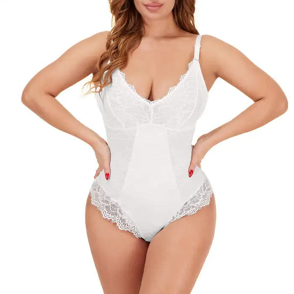 Lace Shapewear Bodysuit for Women Tummy Control Body Shaper V Neck Sculpting Tank Tops Slimming Camisole Corset