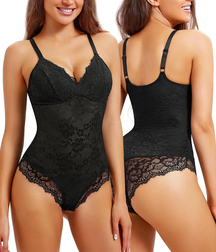 Lace Shapewear Bodysuit for Women Tummy Control Body Shaper V Neck Sculpting Tank Tops Slimming Camisole Corset