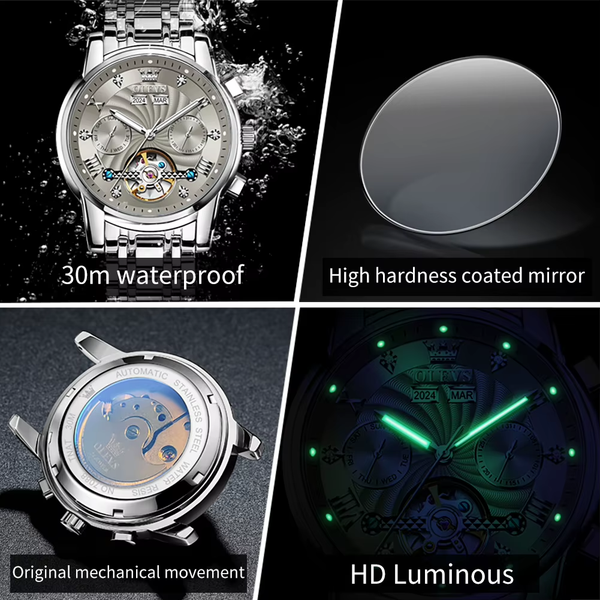 Men'S Watches 7088 Luxury Trend Fashion Automatic Mechanical Watch for Man Hollow Quartz Movement Complete Calendar Week