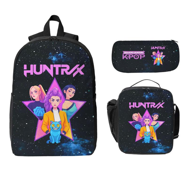 3PCS K-POP Demon Hunters School Bag Set - Large Capacity Laptop Backpack + Portable Lunch Bag + Pencil Case, Functional Fashion Backpack for Teens Men Women, Ideal for Daily Use & Adventures, Great Gift