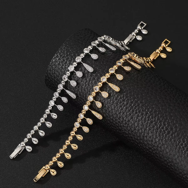 Women Fashion Waterdrop Cubic Zircon Tassel Bridal Necklace Bracelet Ring Earring Set Women Boutique Wedding Anniversary Jewelry
