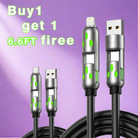Buy 1 Get 1 Free 6.6FT 4-In-1 USB-C Cable PD Fast Charging Data Sync USB-A Type-C Lightning Aluminum Compatible Durable Reliable