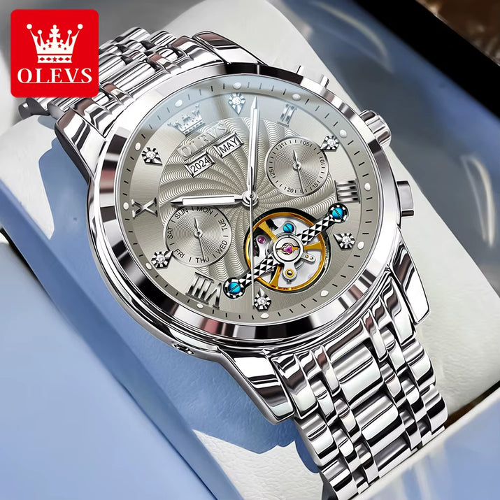 Men'S Watches 7088 Luxury Trend Fashion Automatic Mechanical Watch for Man Hollow Quartz Movement Complete Calendar Week